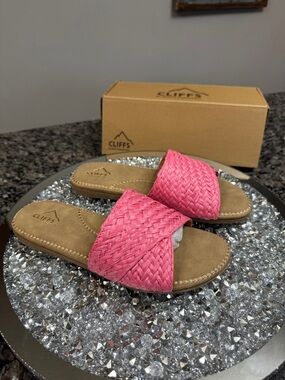 Cliffs by WHITE MOUNTAIN Pink woven Braided Slide Sandals NEW 8.5